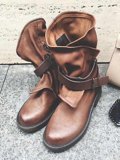 Vintage Low-heel Bandage Boots Shoes