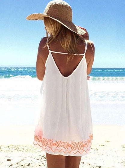 Printed Spaghetti-neck Backless Mini Dress