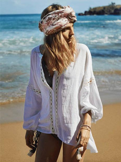 Casual White Puff Sleeves Blouses