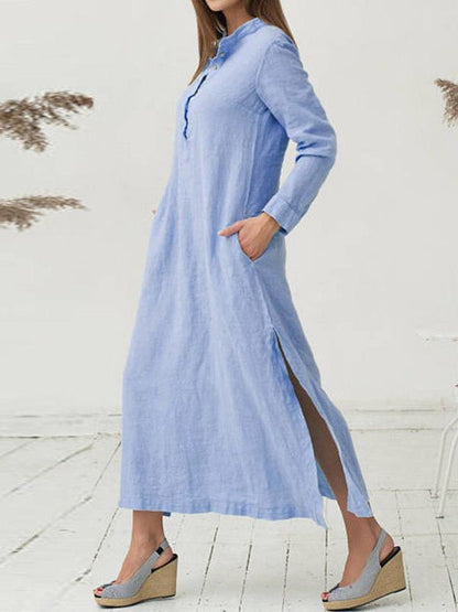 Classical Style Loosen Long Dress in White or Blue Color