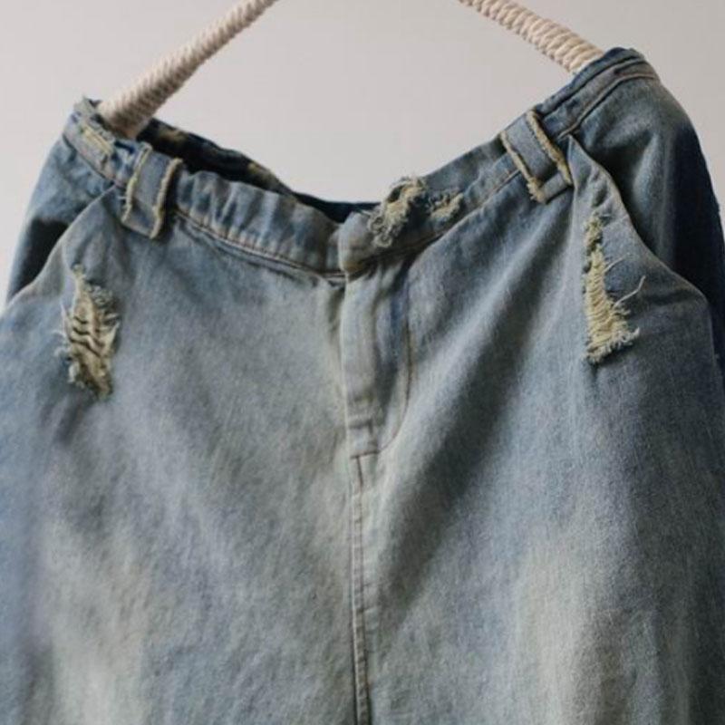 Distressed Vintage Trousers Long Denim Pants