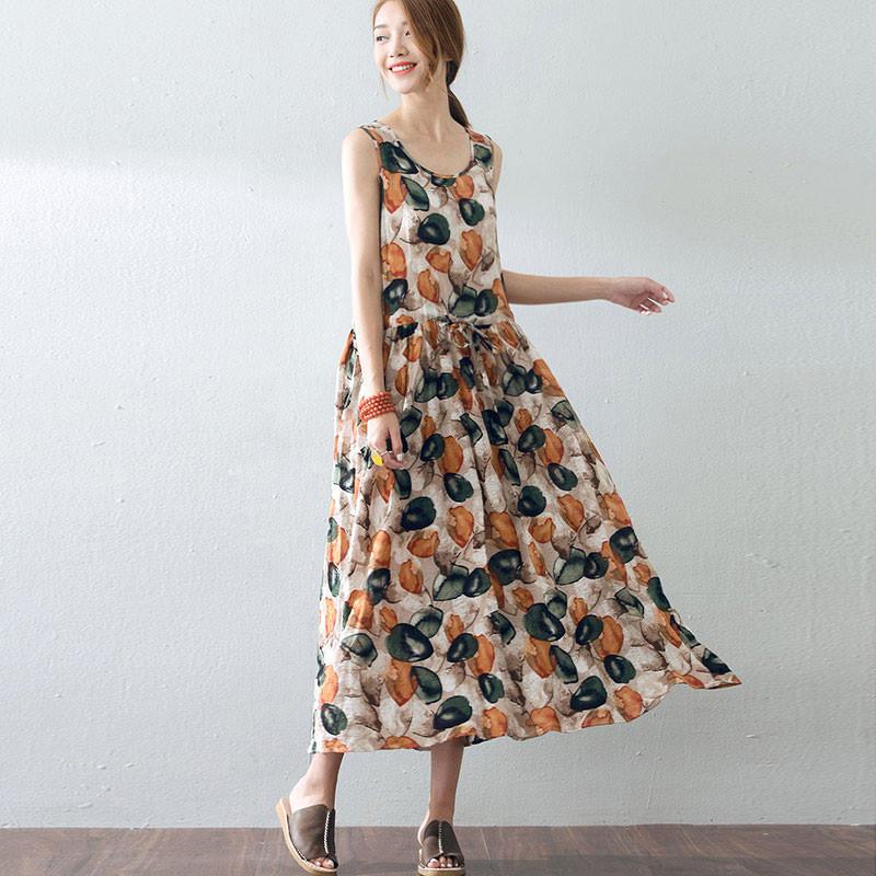 Loose Floral Women Casual Cotton Sleeveless Dress