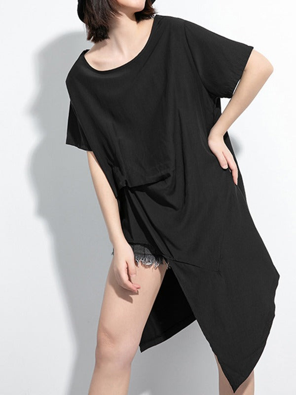 Solid Color Cropped Round Neck T-Shirt