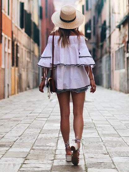 Sexy Off-the-shoulder Backless Falbala Blouses&shirts Tops
