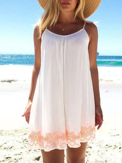 Printed Spaghetti-neck Backless Mini Dress