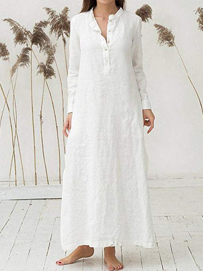 Classical Style Loosen Long Dress in White or Blue Color