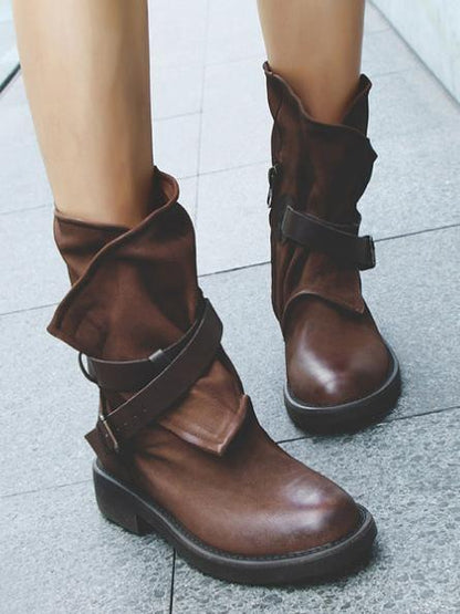 Vintage Low-heel Bandage Boots Shoes