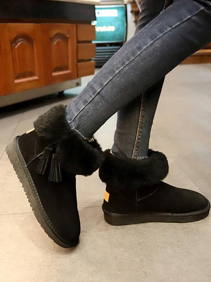 Leather Fringed Booties Snow Boots