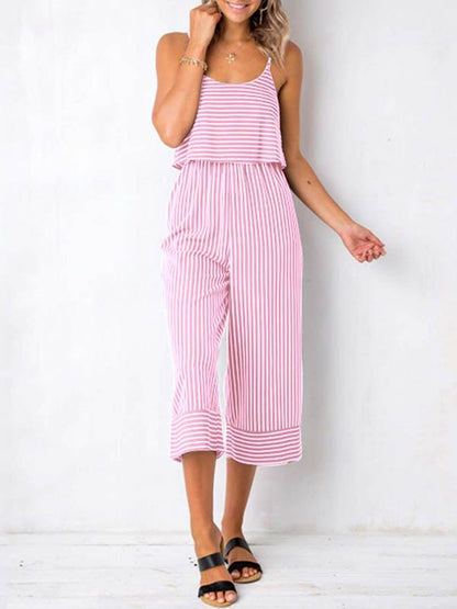 Spaghetti Pinstripe Loose Jumpsuits
