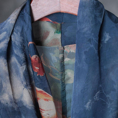 Printing Women Summer Loose Casual Irregular Floral Blue Dress
