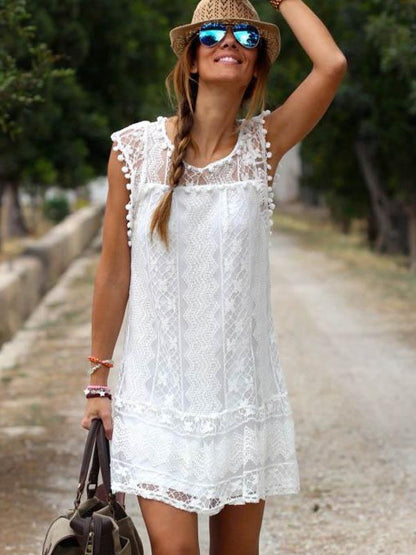 Plus Pompoms Sleeveless Mini Dress