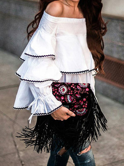 Sexy Off-the-shoulder Backless Falbala Blouses&shirts Tops