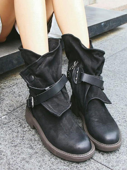 Vintage Low-heel Bandage Boots Shoes