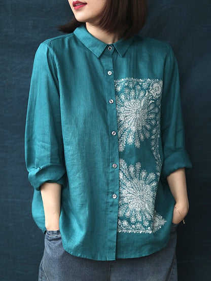 LOOSE CASUAL CROPPED PRINT LAPEL SHIRT