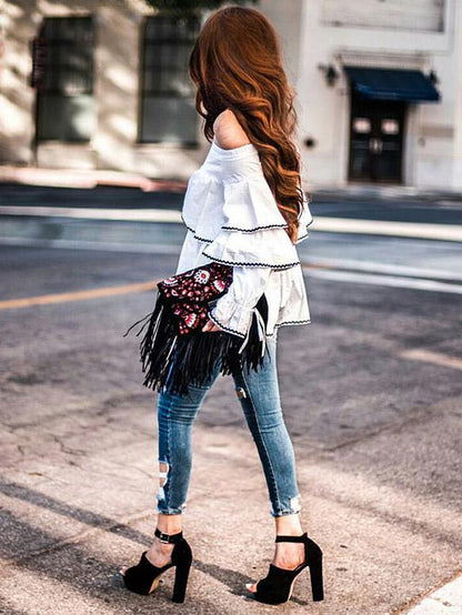 Sexy Off-the-shoulder Backless Falbala Blouses&shirts Tops