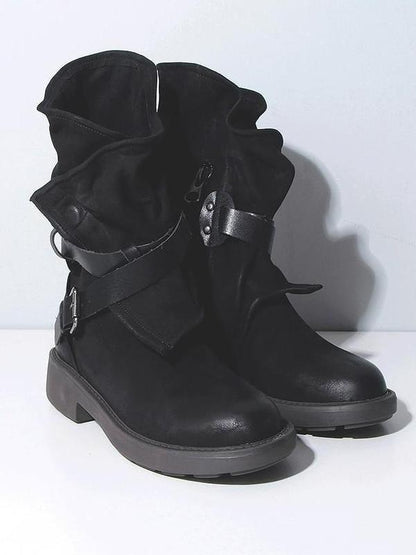 Vintage Low-heel Bandage Boots Shoes