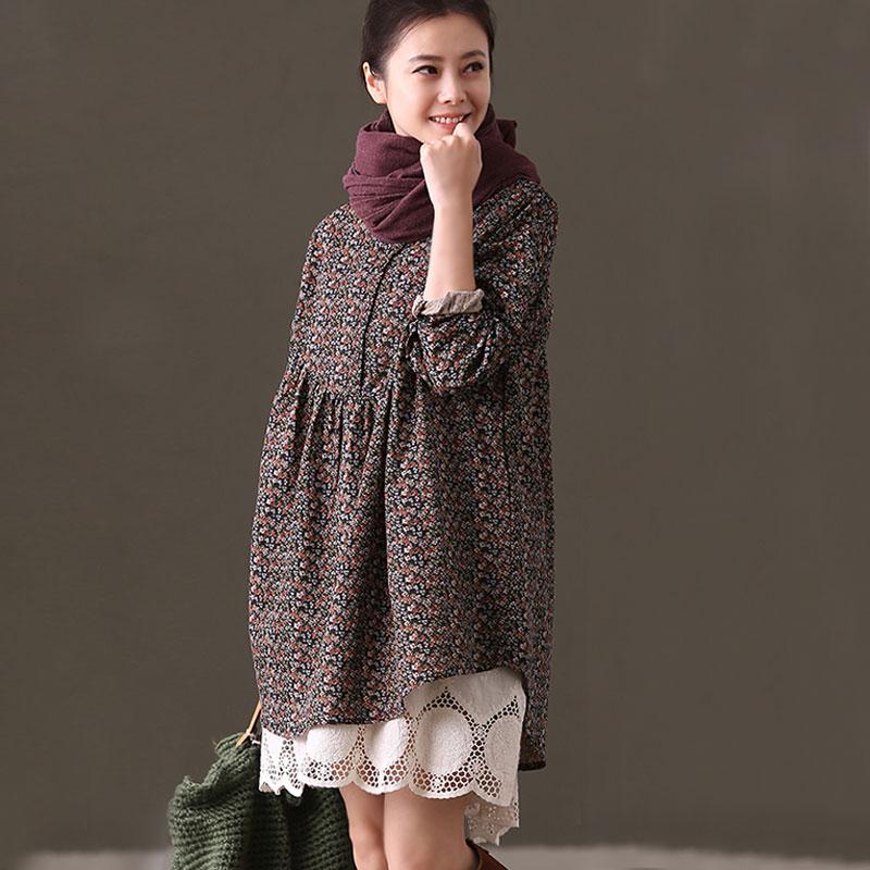 Spring Autumn Women Long Sleeve Floral Printed Shirt