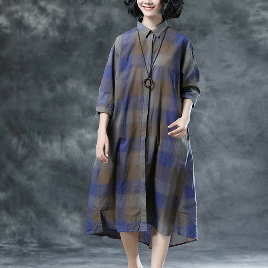 Plaid Casual Pockets Summer Half Sleeve Dress