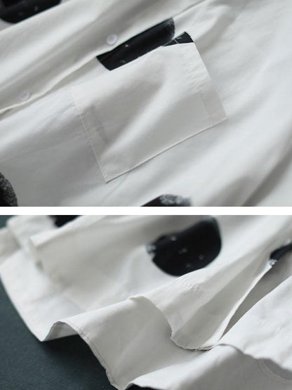 Stand Collar Short Sleeve Loose Cotton White Shirt