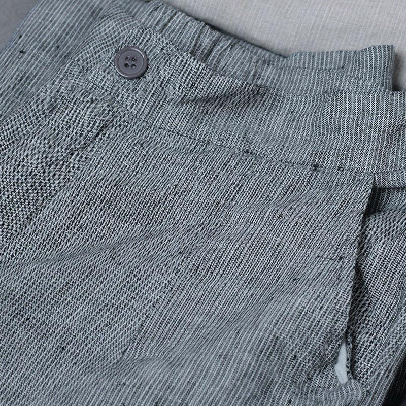 Casual Zipper Pockets Light Gray Stripe Women Wide Leg Pants