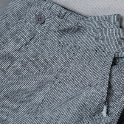 Casual Zipper Pockets Light Gray Stripe Women Wide Leg Pants