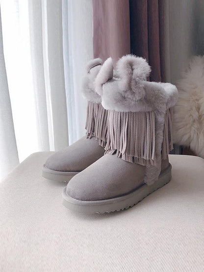PU Leather Tassel Middle Tube Plus Booties Uggs