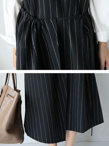 Large Size Round Neck Sleeveless Women Stripe Lacing Dress