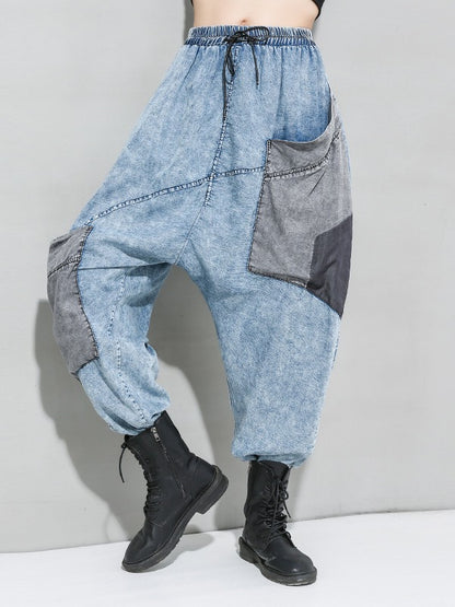 LOOSE WASHABLE CASUAL SPLICING HAREM PANTS