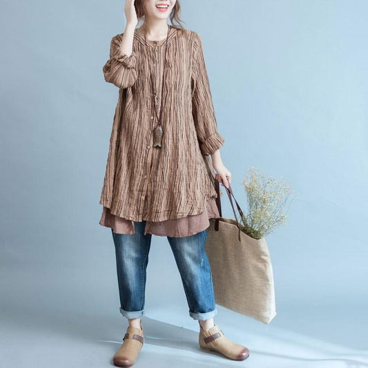 Women cotton linen loose blouse shirt