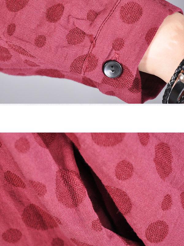 Soft Cotton Long Sleeves Red Dot Autumn Winter Women Dress
