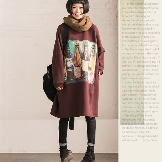 Women Cotton Casual Loose Long Sleeve Large Size Dress