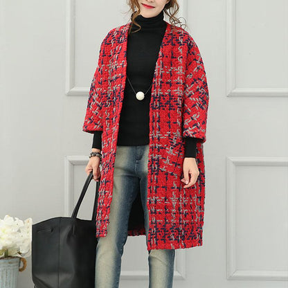 Keep Warm Long Sleeves Cardigan Thick Red Winter Women Coat