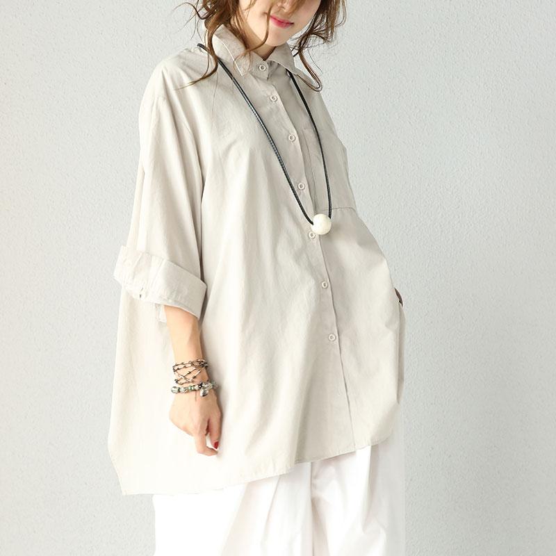 Cotton Loose Single Breasted Polo Collar Patchwork Double Layer Khaki Shirt