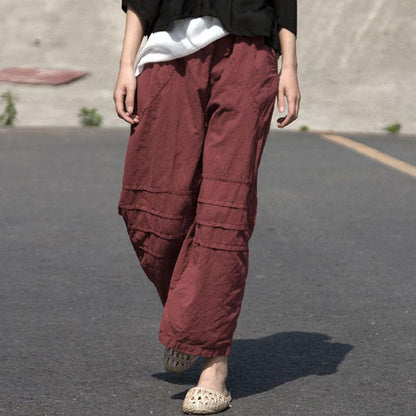 Women Casual Distressed Wine Red Loose Pants