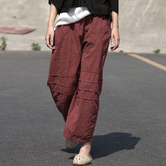 Women Casual Distressed Wine Red Loose Pants