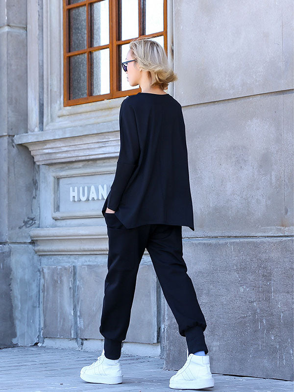 Loose Solid Pocket Zipper Overall Pants