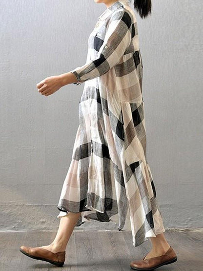 Women cotton linen shirt dress summer 3/4 sleeve