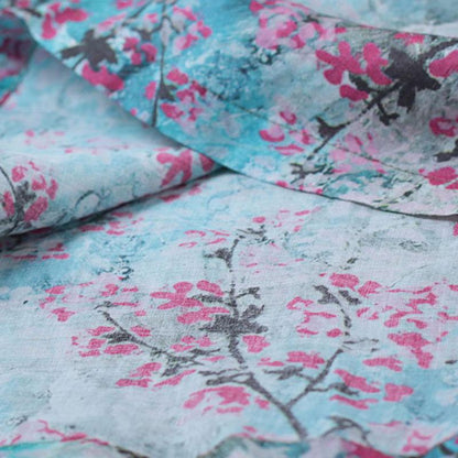 Retro V Neck Short Sleeve Printed Ramie Dress