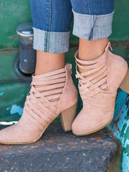 Fashion Bandage Mid-heel Ankle Boots Shoes