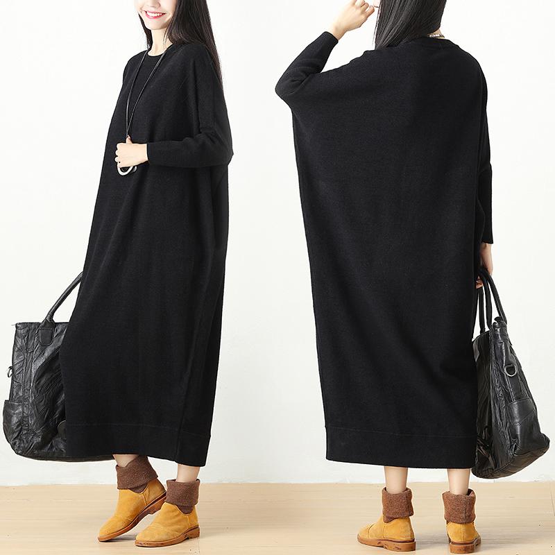 Autumn Winter Loose Knitted Sweater Black Dress For Women