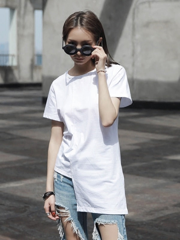 FASHION SIMPLE SOLID IRREGULAR T-SHIRT