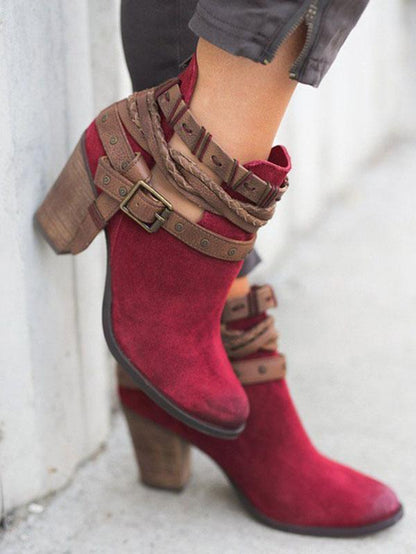 Fashion Buckle Mid-heel Ankle Boots Shoes