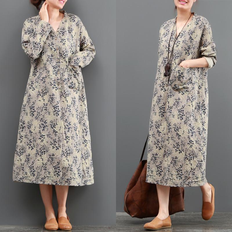 Women Casual Loose Long Sleeve Floral Printed Dress