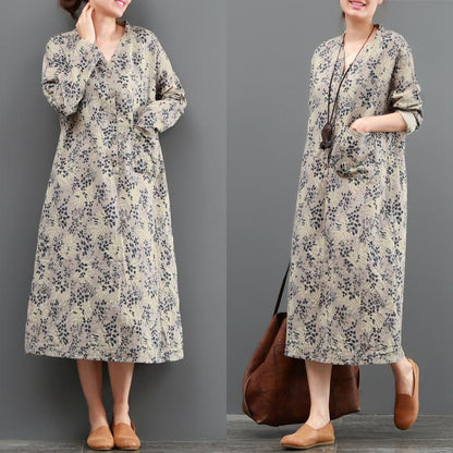 Women Casual Loose Long Sleeve Floral Printed Dress