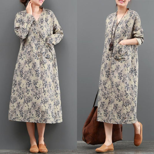 Women Casual Loose Long Sleeve Floral Printed Dress