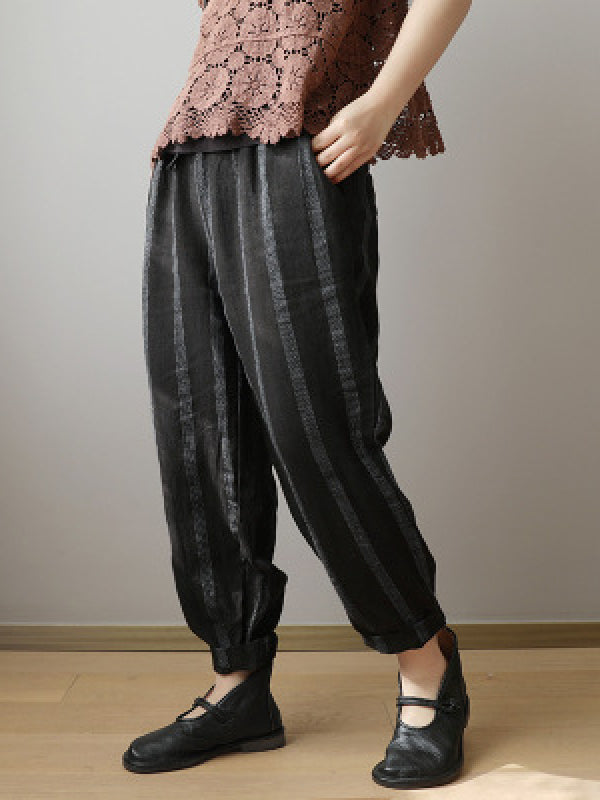 VINTAGE CASUAL DRAWSTRING STRIPED HAREM PANTS