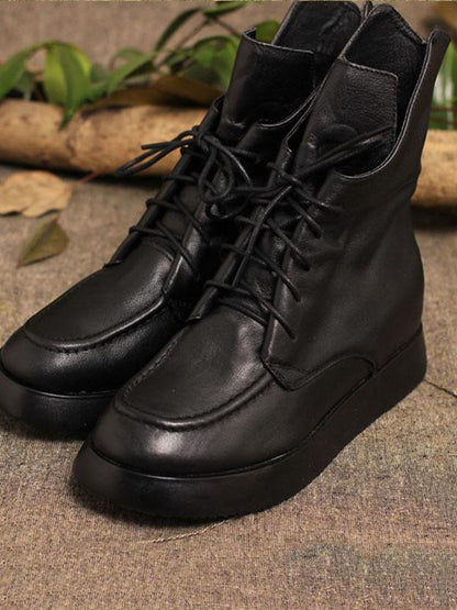 Lace-up Cowhide Soft Short Martin Boots