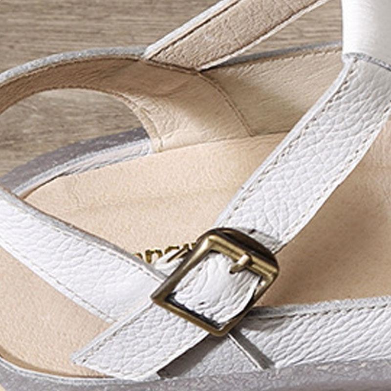 Summer Flat Heel Cow Leather Shoes Portable White Sandals