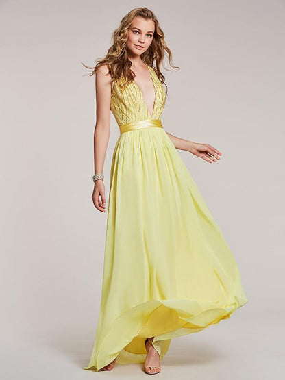Deep V-neck Sleeveless Evening Dress