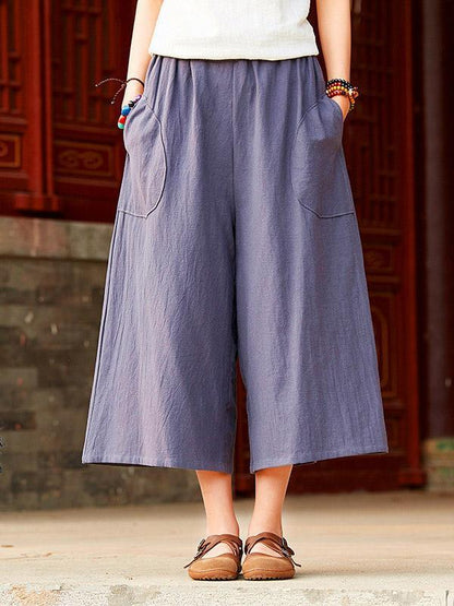Vintage Wide Leg Ramie Cotton Casual Linen Pants